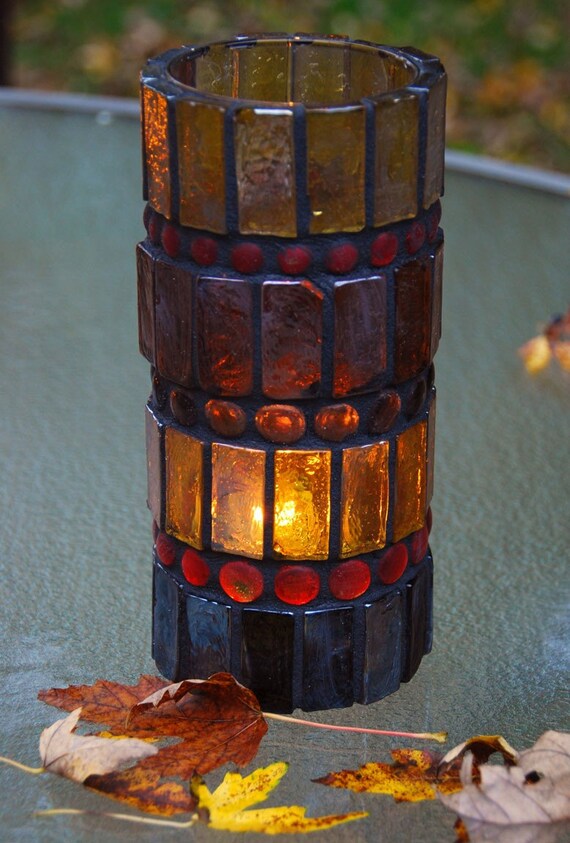 Lantern hurricane lamp stained glass mosaic luminaria