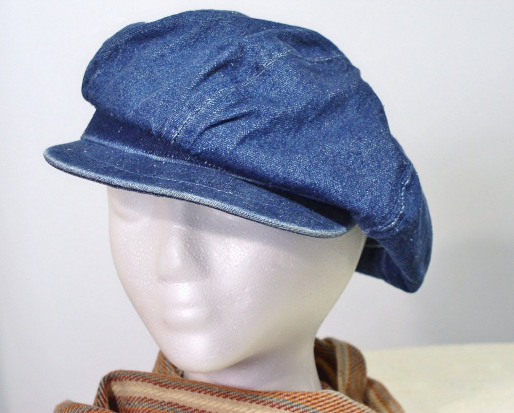 Denim Hat Vintage Hip Hop Newsboy 1970's Slouchy