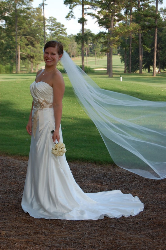 Single layer Chapel style wedding veil  white, ivory or diamond