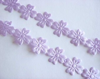 5 yards Lavender Satin Embossed Flower Trim Scrapbooking T6