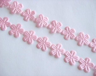 5 yards Pink Satin Embossed Flower Trim Scrapbooking T4