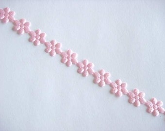 5 Yards Pink Satin Embossed Flower Trim Scrapbooking T3