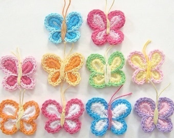 10(pcs) Crochet Butterfly Appliques 10 Color EA117