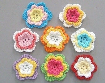 24 Handmade Crochet Flower Appliques 8 Colors EA84
