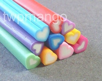 10 Heart Polymer Clay Canes...Assorted..Nail Art...Minature...Cane Bar...N3
