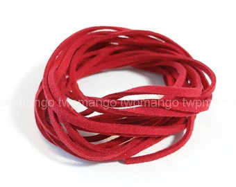 3 Yards Faux Suede Cord Leather Lace...Red..3mm x 1mm....N45-3