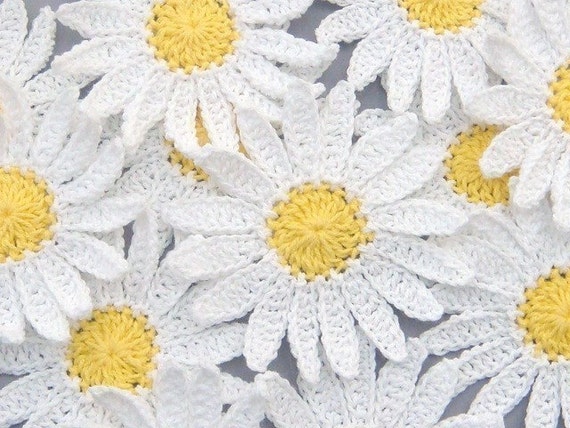 6 Large Handmade Crochet Shasta Daisy Appliques...Flower...