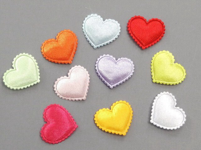 50 Padded Satin Heart Appliques 3/4 inch 10 Colors EA222 from twpmango ...