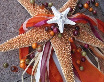 Fall Wedding Shimmery Starfish and Organza Ring Bearers Pillow