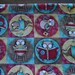 1 Yard..Cotton Fabric...Owls in Circles...Designer Fabric...Maroon...Brown..Gold...Blue