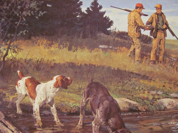 Vintage Illustration Hunting Dogs 12 x 16 Brittany Spaniel