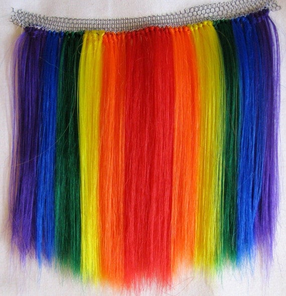 Split Rainbow Fringe Bangs Clip On Hair Extensions Synthetic