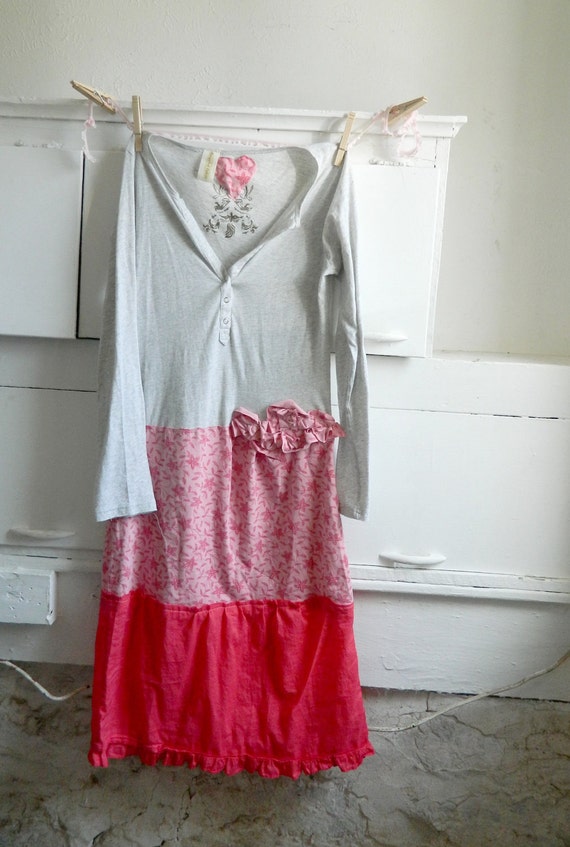 Gray grey and pink floral rose jersey dress/if by MichelleandOlive
