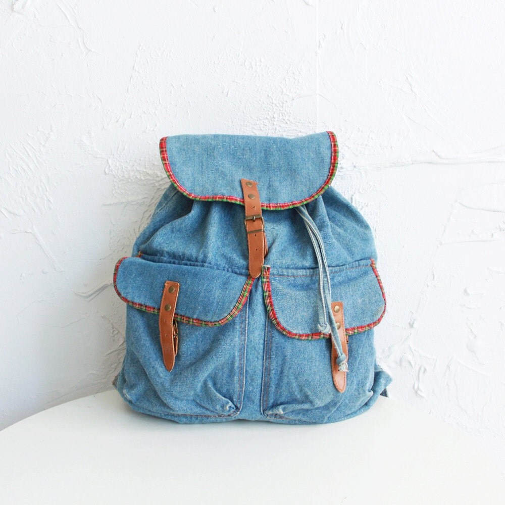 Vintage blue denim backpack