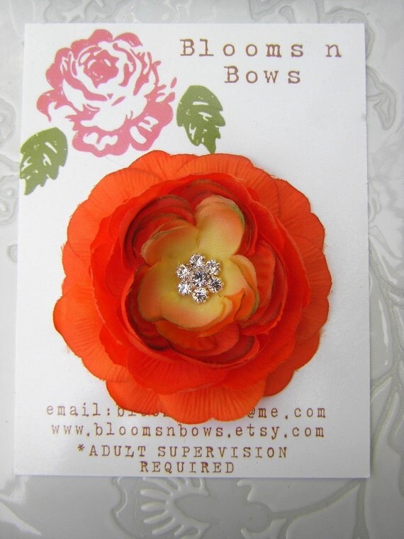 Items similar to PERFECT ORANGE Ranuncula Flower Hair Clip with Crystal ...