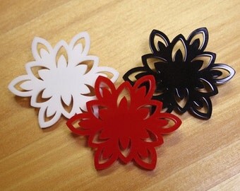 Laser Cut Acrylic Brooch Flower - white, red or black SALE