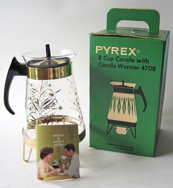 Vintage Pyrex Coffee Carafe with Candle Warmer New in Box