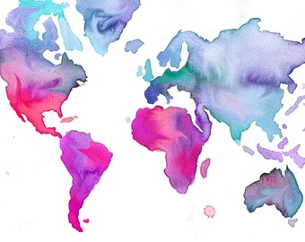 Watercolor World Map Illustration No. 7 print