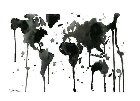 It S A Black And White World Watercolor Map Print Sized