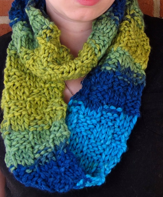 Multicolored Knit Infinity Scarf-checkerboard by AviRoseCreations