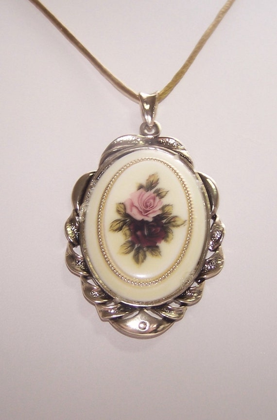 Limoges Vintage Rose Cameo Pendant Necklace by CameoObsession