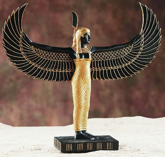 EGYPTIAN GODDESS MAAT STANDING WITH OPEN WINGS STATUE