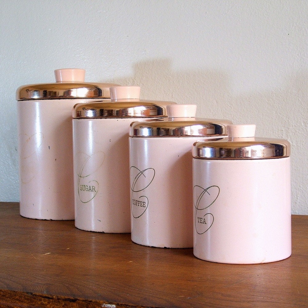 Pink Metal Ransburg Kitchen Canister Set by TagSaleFinds on Etsy