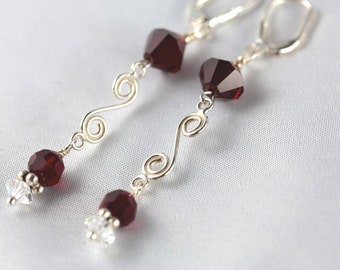 Red Swarovski Silver S Dangle Earrings