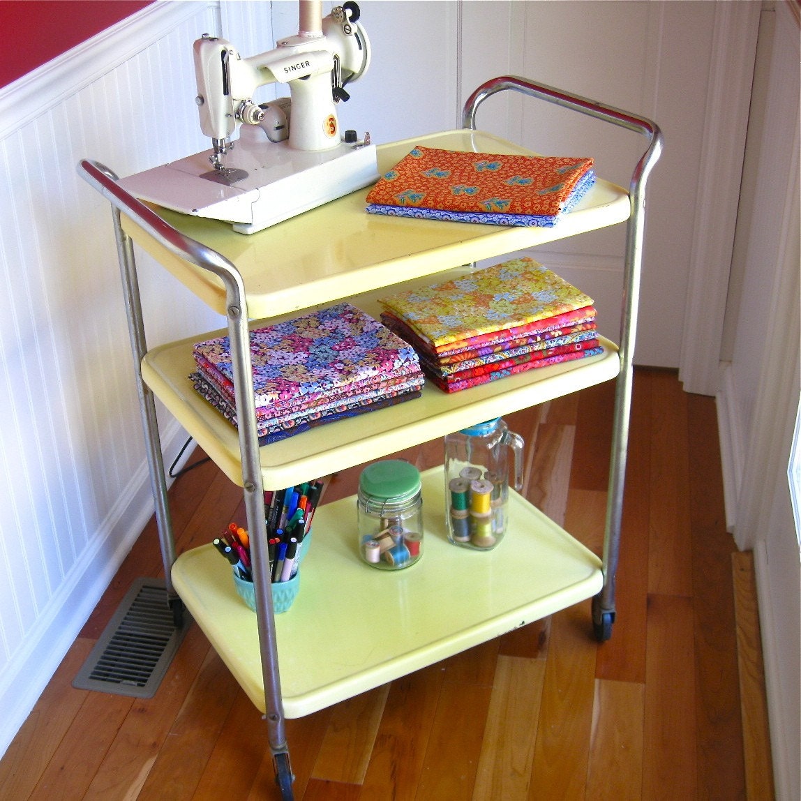 Vintage Yellow Cosco Metal Rolling Cart Awesome