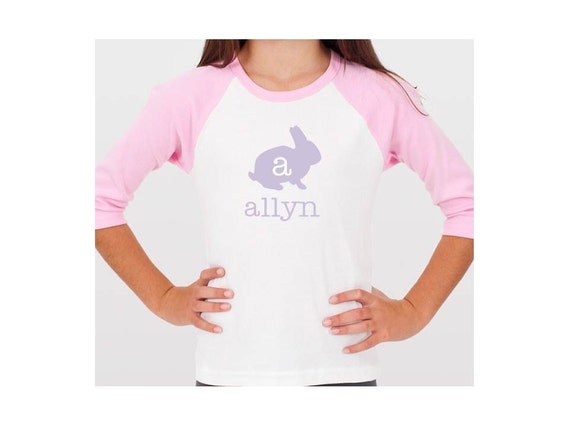 Easter Shirt, SIMPLE BUNNY RAGLAN - Toddler & Youth Sizes, Personalized, Different colors to choose from