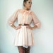Vintage 70's Sheer Peach Tuxedo OVERSIZE LACE RUFFLE ACCORDION COLLAR Ascot Dress