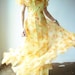 Vintage 60's CITRUS SUNSHINE Floral Ruffle Chiffon Flowy Long Party Gown Maxi Dress