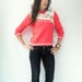 Vintage 70's FLUORESCENT MELON Metallic Sparkly Silver Striped Ruffle Bow Tie Embroidered floral Sweater