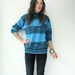 80's Vintage Sky Blue and Black SPACE DYE Stripe Slouch Knit Sweater