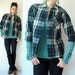 SALE....70's Vintage Navy Plaid Lumberjack Boyfriend Skinny Fit Grunge Button Up Wool Flannel Shirt