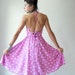 80's Vintage Berry Pink Lace Up Backless Dress Corset Tie Midi Length Semi Sheer