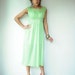 50's Semi Sheer Mint Green Apple Vintage Slip Dress with Ruffle Origami Neckline and Embroidered Flower Appliques