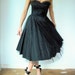 Vintage 80's Gunne Sax Black Sparkly Polka Dot Strapless Tulle Dress with Sweetheart Ruffle Bust and Ribbon Tie