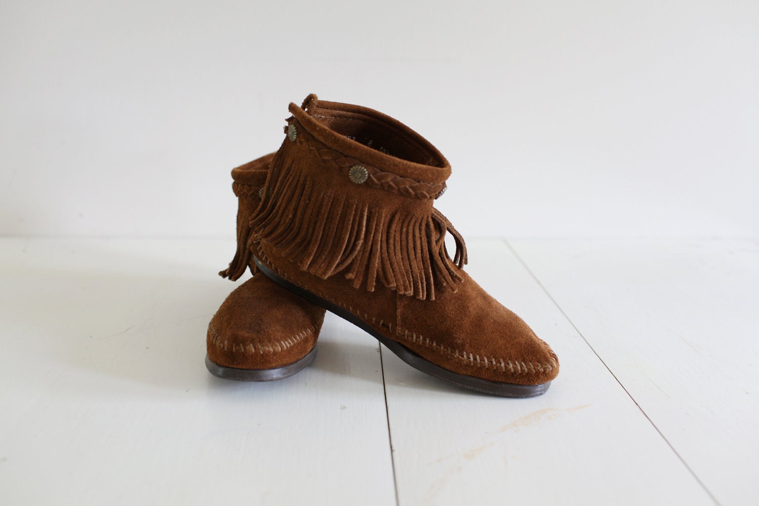 Vintage Fringe Minnetonka Moccasins Ankle Boots 8