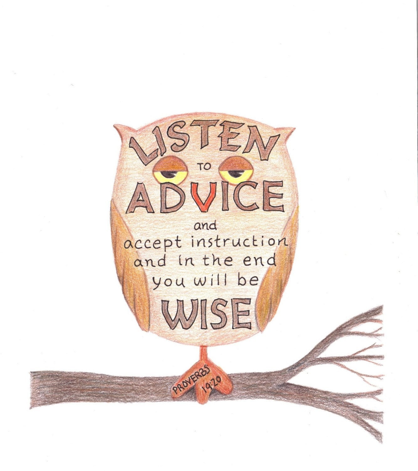 Inspirational Art Print Wise Owl Bible Verse