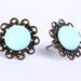 Vintage brass baby blue hypoallergenic surgical steel post earrings (465) - Flat rate shipping