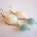 Upcycled Vintage Earrings - Ivory Carved Vintage Flowers, Faceted Amazonite, Peridot, 14k Gold Filled - (Thelma Earrings)