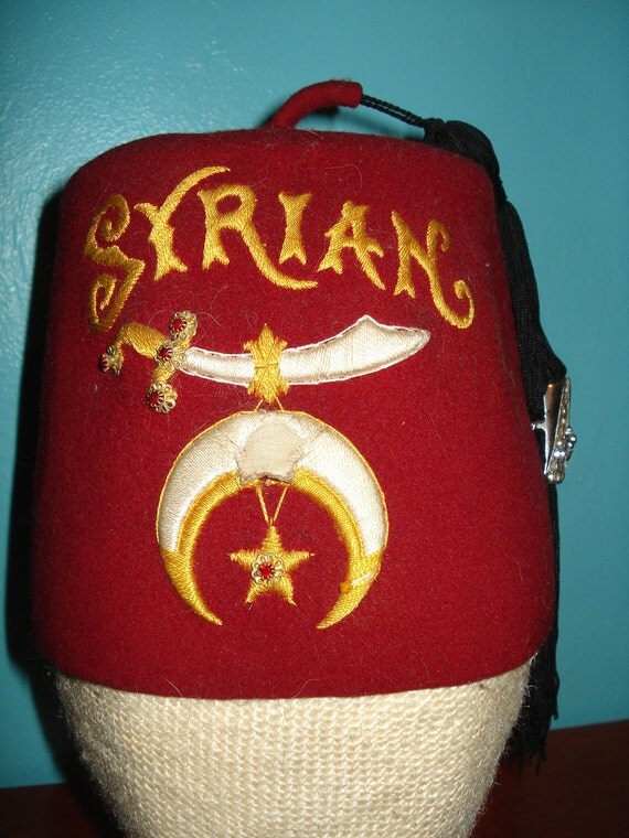 Vintage Shriner Fez with Rhinestone Tassel Holder