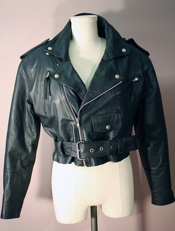 Leather Motorcycle Jacket: Black 80s Biker Chick Cropped