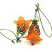 Dangle Lucite Flower Earrings - Rust and olive green Tulip beads