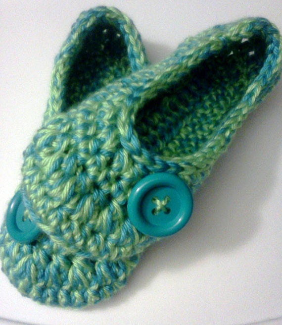 Women's Crochet Turquoise Slippers | Green And Turquoise Crochet Slippers | Hand Crochet Slippers | House Shoes | Crochet Booties | Slippers