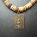 Buddha Pendant, Blessed Amulet, Earth Necklace, Choker, Bronze with Verdigris Patina, Natural Wood Beads, Free Shipping