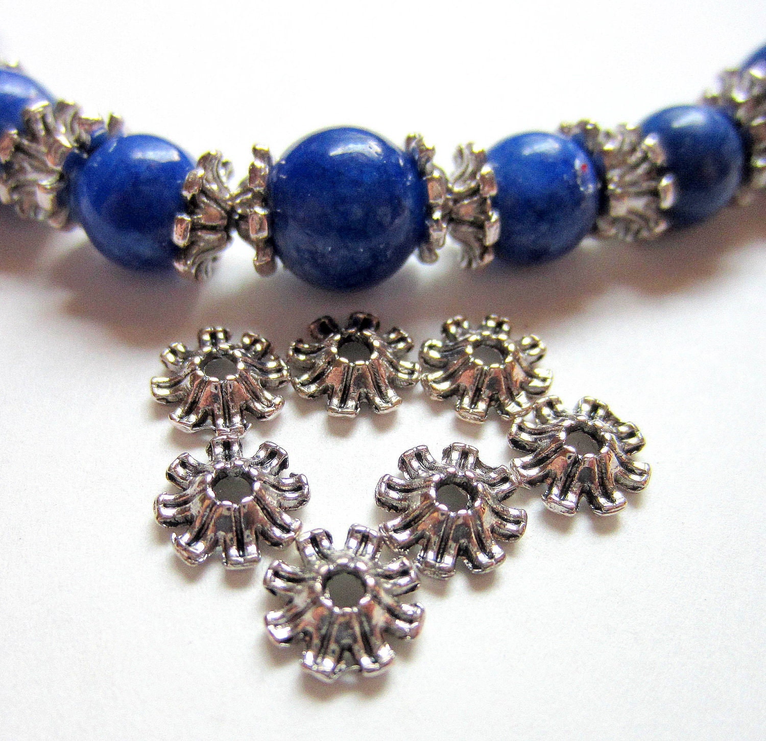 30 Flower bead caps antique silver spacer beads jewelry making
