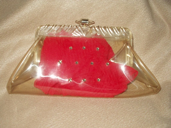 1950&#39;s clear plastic clutch purse w/plastic frame and