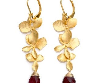 Sterling Silver 925 Gold Plated Earrings with Granat Gemstone
